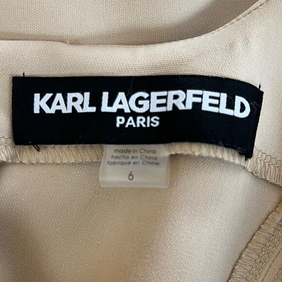 Karl Lagerfeld Tan Crepe Sleeveless Knee Length Scoop Neck Sheath Dress 6/SM NWT - Picture 5 of 16